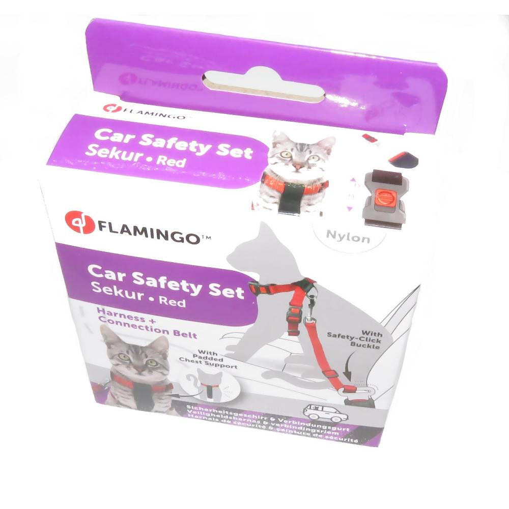 Flamingo - Harnais de Sécurité voiture + laisse Rouge 15 mm pour Chat - Image 6