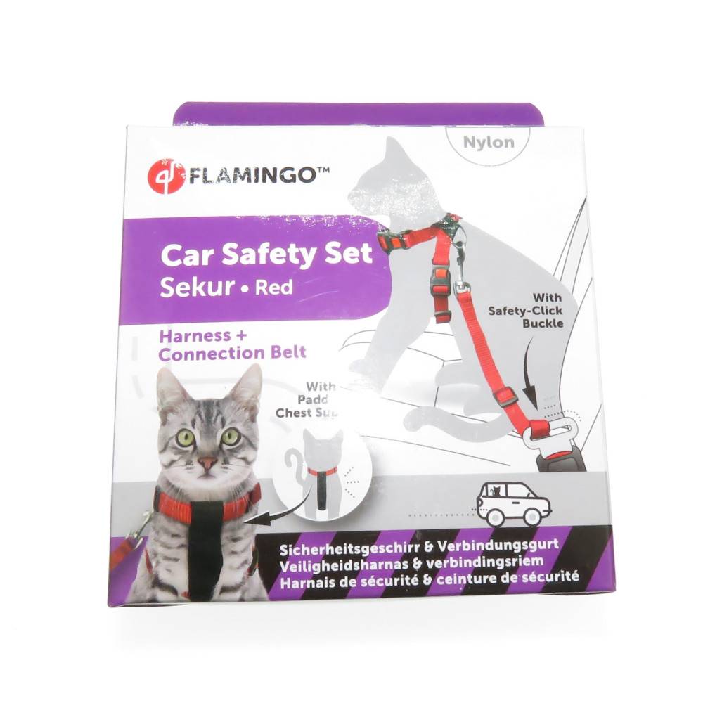 Flamingo - Harnais de Sécurité voiture + laisse Rouge 15 mm pour Chat - Image 2