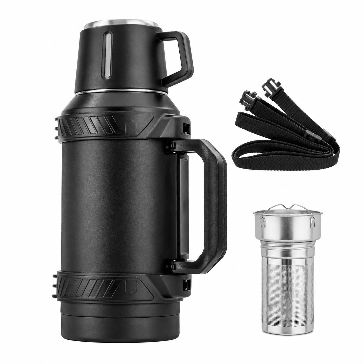 Thermos Isotherme 1,5L Acier Inoxydable 24h Chaud Froid avec Couvercle, Sangle et Filtre à Thé - Image 1