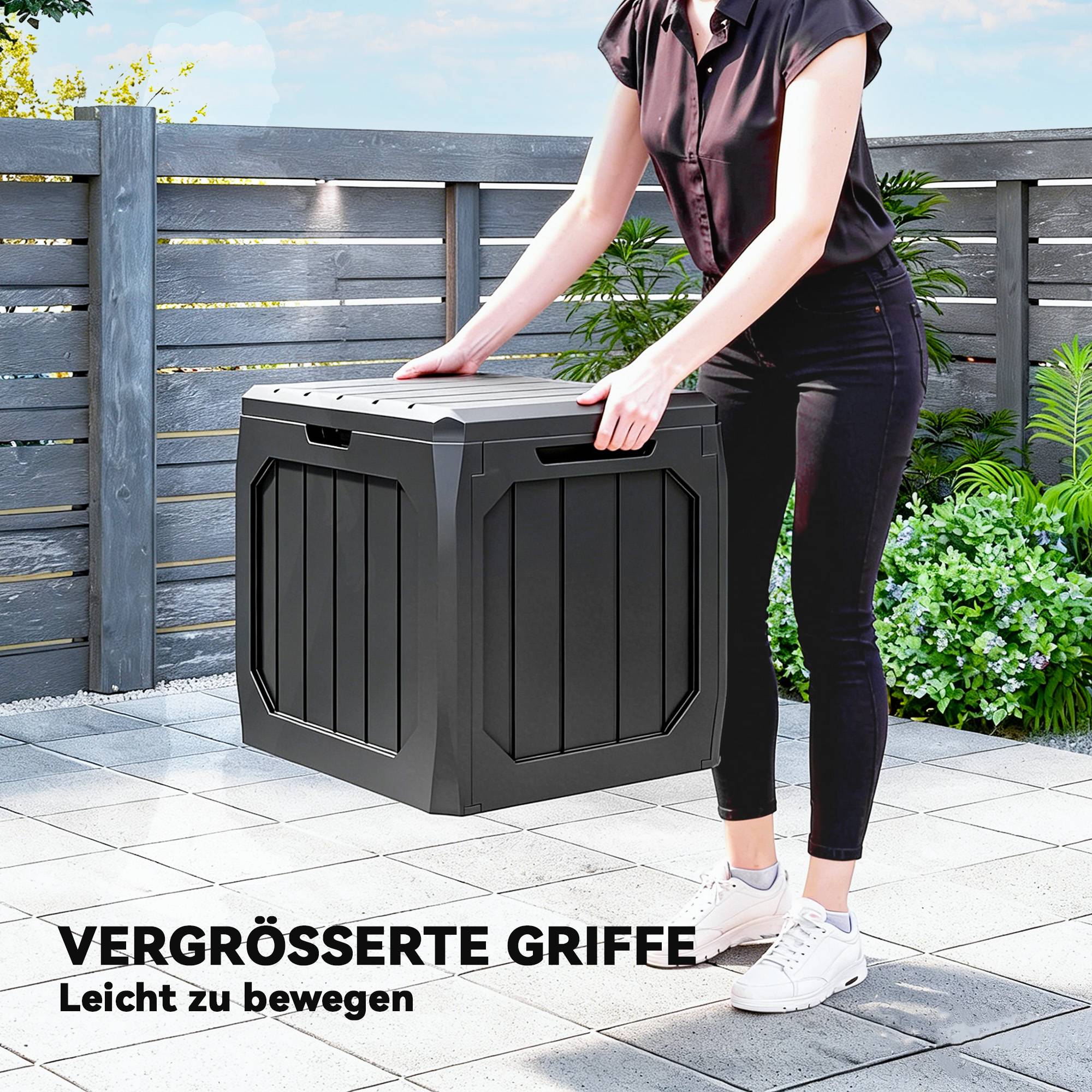 ComfortXL - Coffre de rangement jardin en polypropylène noir 121 L 56 x 45 x 53 cm étanche verrouillable sans outil - Image 5