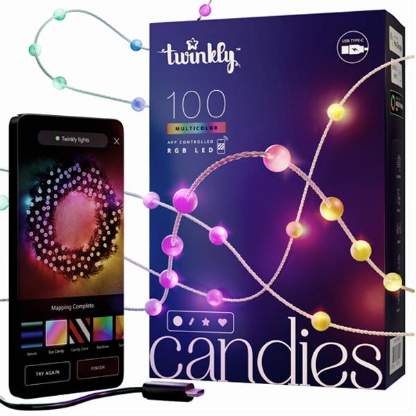 Guirlande perle connectée IP20 6m 100 LEDS RGB fil transparent TWINKLY CANDIES - Image 1