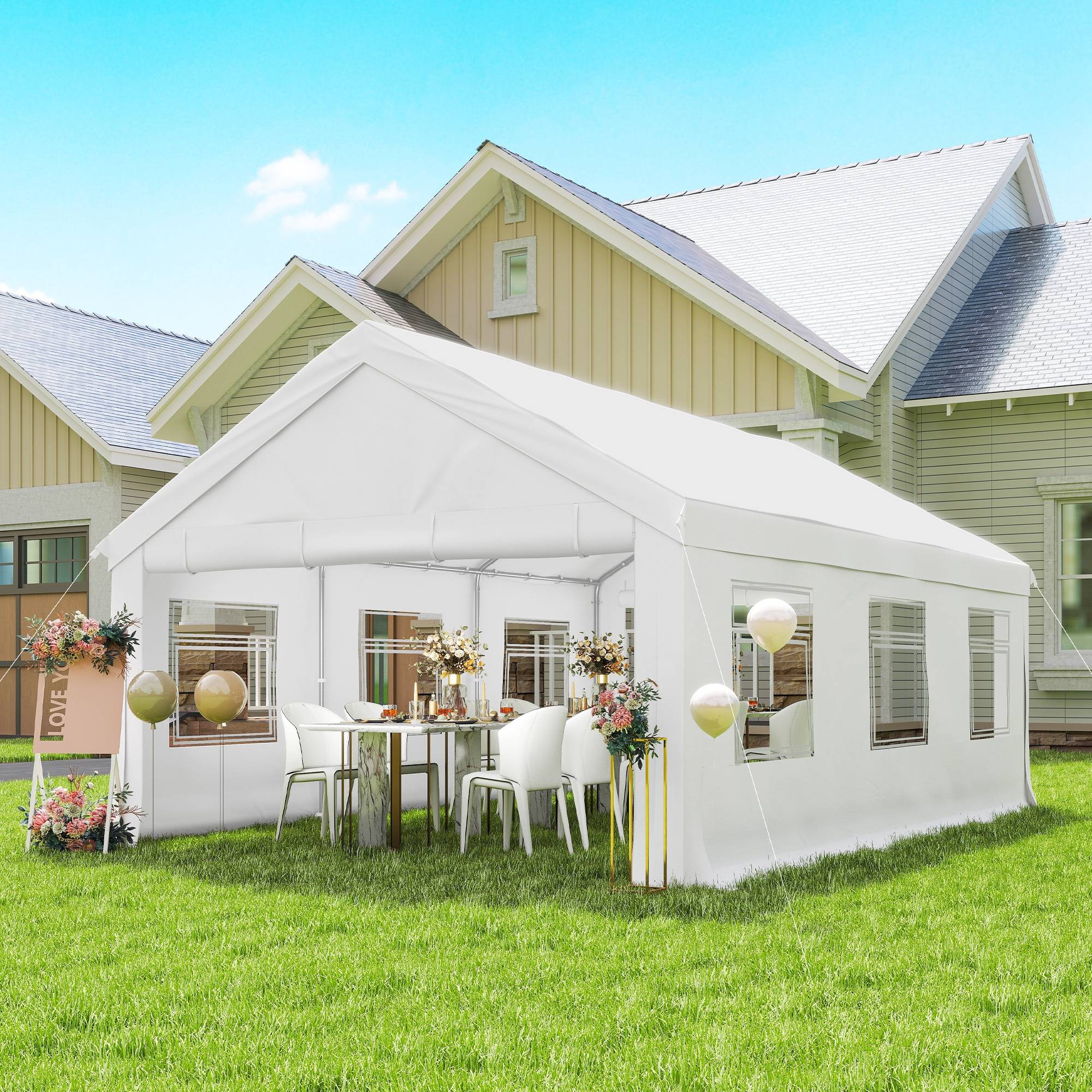 Tente de réception chapiteau panoramique grandes fenêtres acier galvanisé 6x4m blanc - ComfortXL Outdoor Living - Image 3