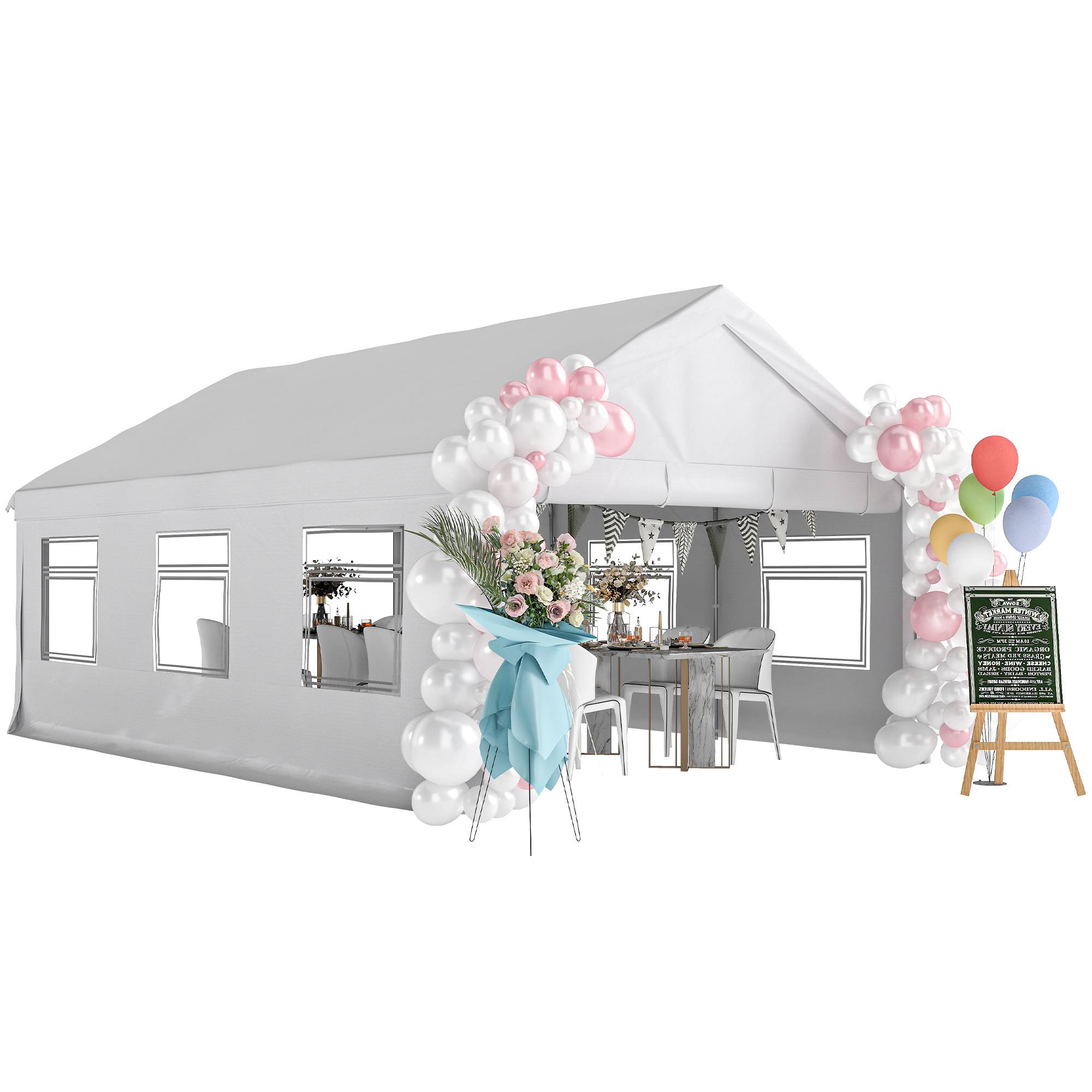 Tente de réception chapiteau panoramique grandes fenêtres acier galvanisé 6x4m blanc - ComfortXL Outdoor Living - Image 1