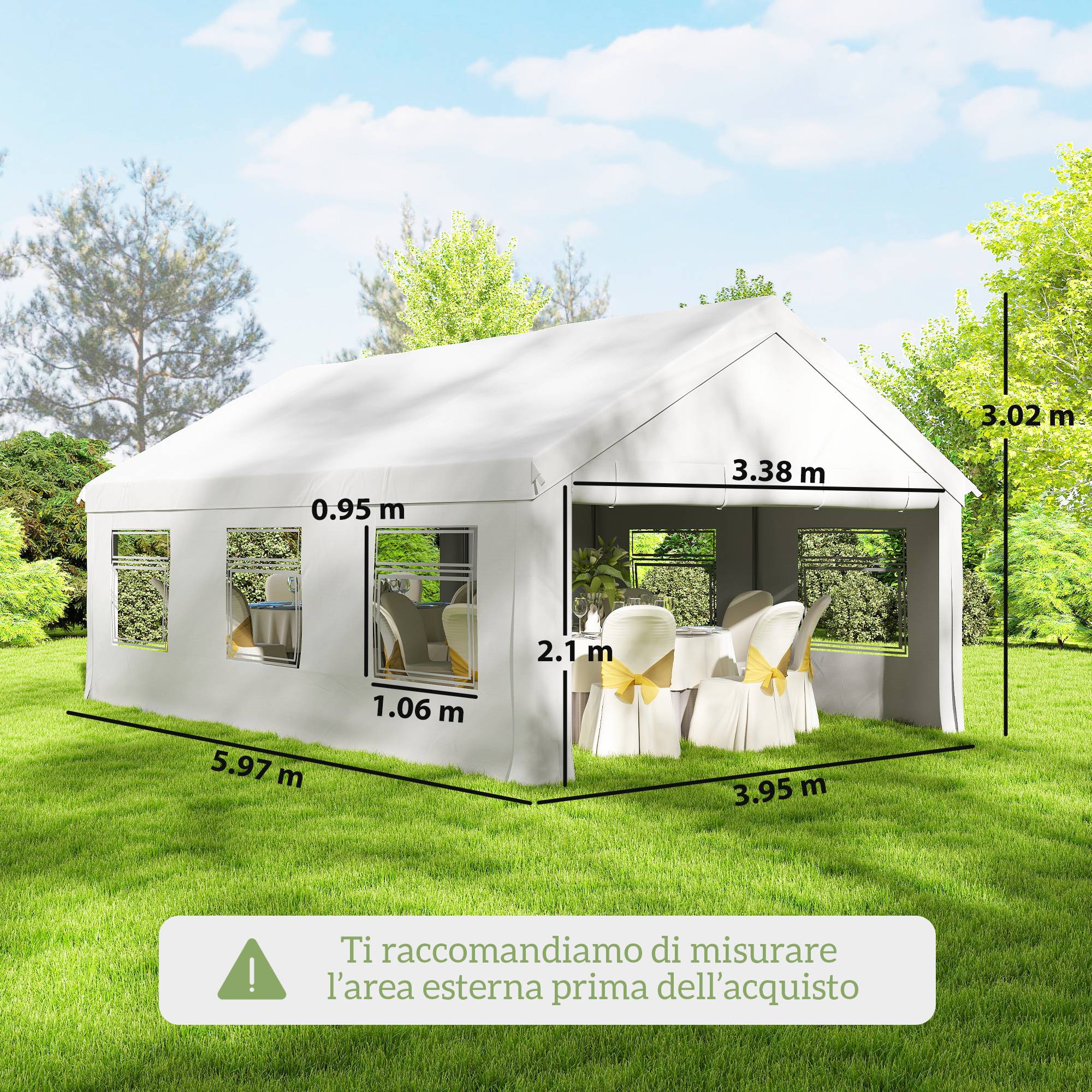 Tente de réception chapiteau panoramique grandes fenêtres acier galvanisé 6x4m blanc - ComfortXL Outdoor Living - Image 5