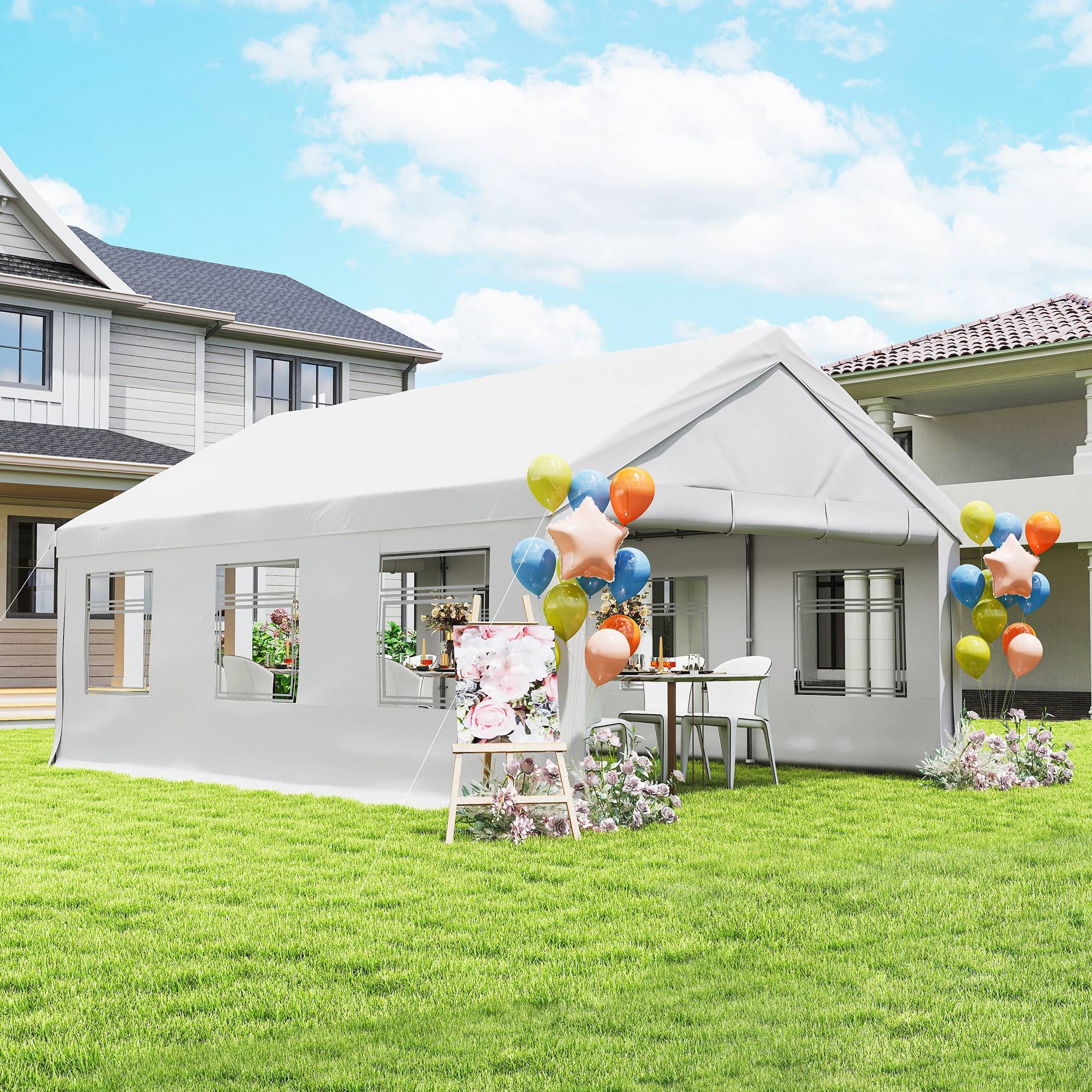 Tente de réception chapiteau panoramique grandes fenêtres acier galvanisé 6x4m blanc - ComfortXL Outdoor Living - Image 4