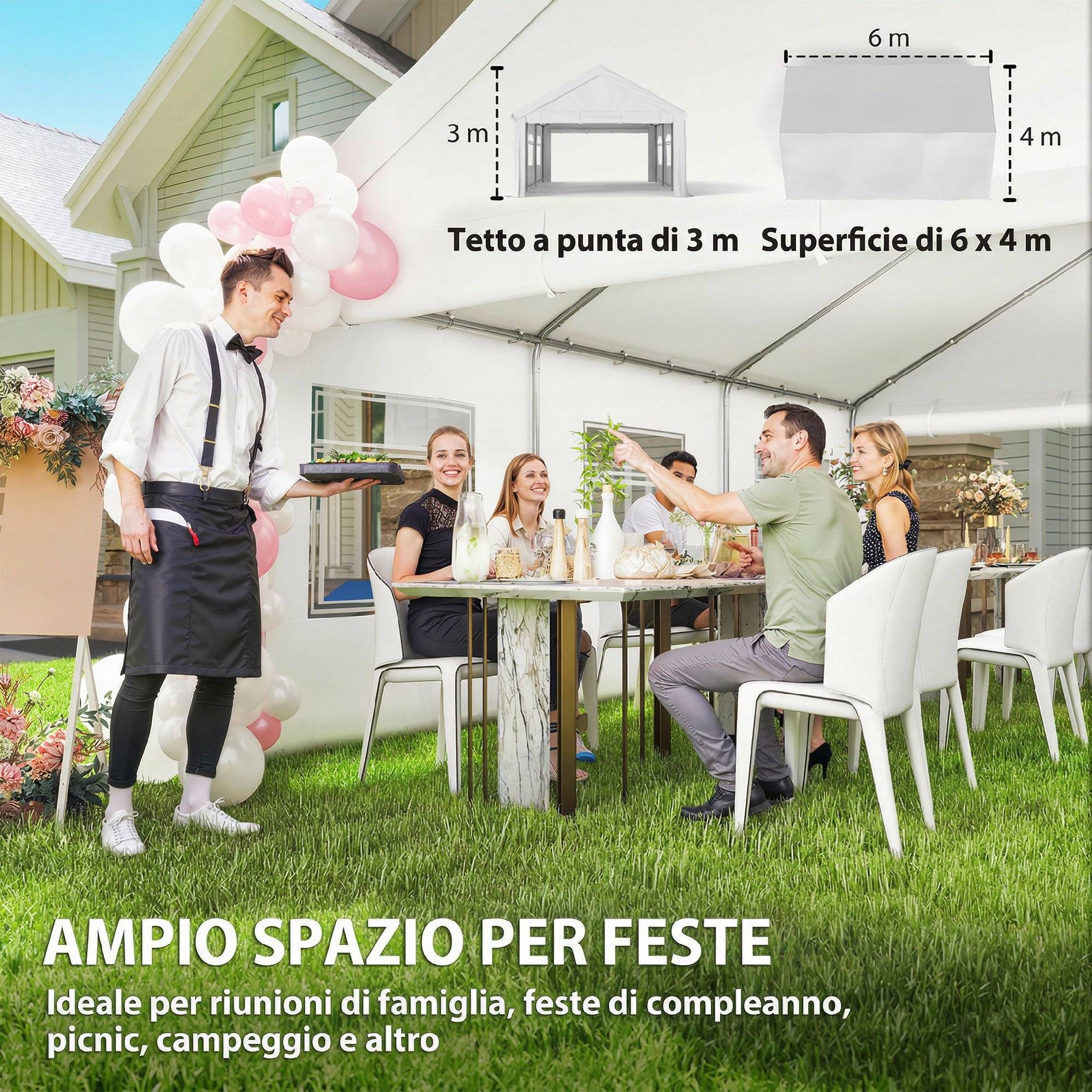 Tente de réception chapiteau panoramique grandes fenêtres acier galvanisé 6x4m blanc - ComfortXL Outdoor Living - Image 6