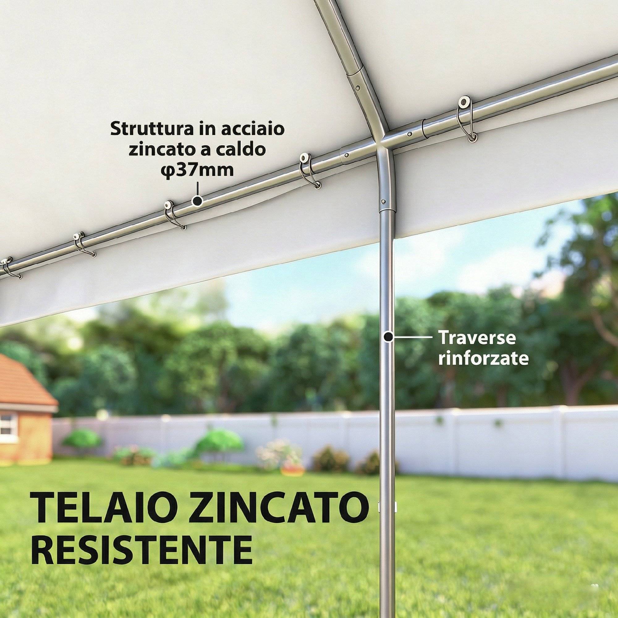 Tente de réception chapiteau panoramique grandes fenêtres acier galvanisé 6x4m blanc - ComfortXL Outdoor Living - Image 7