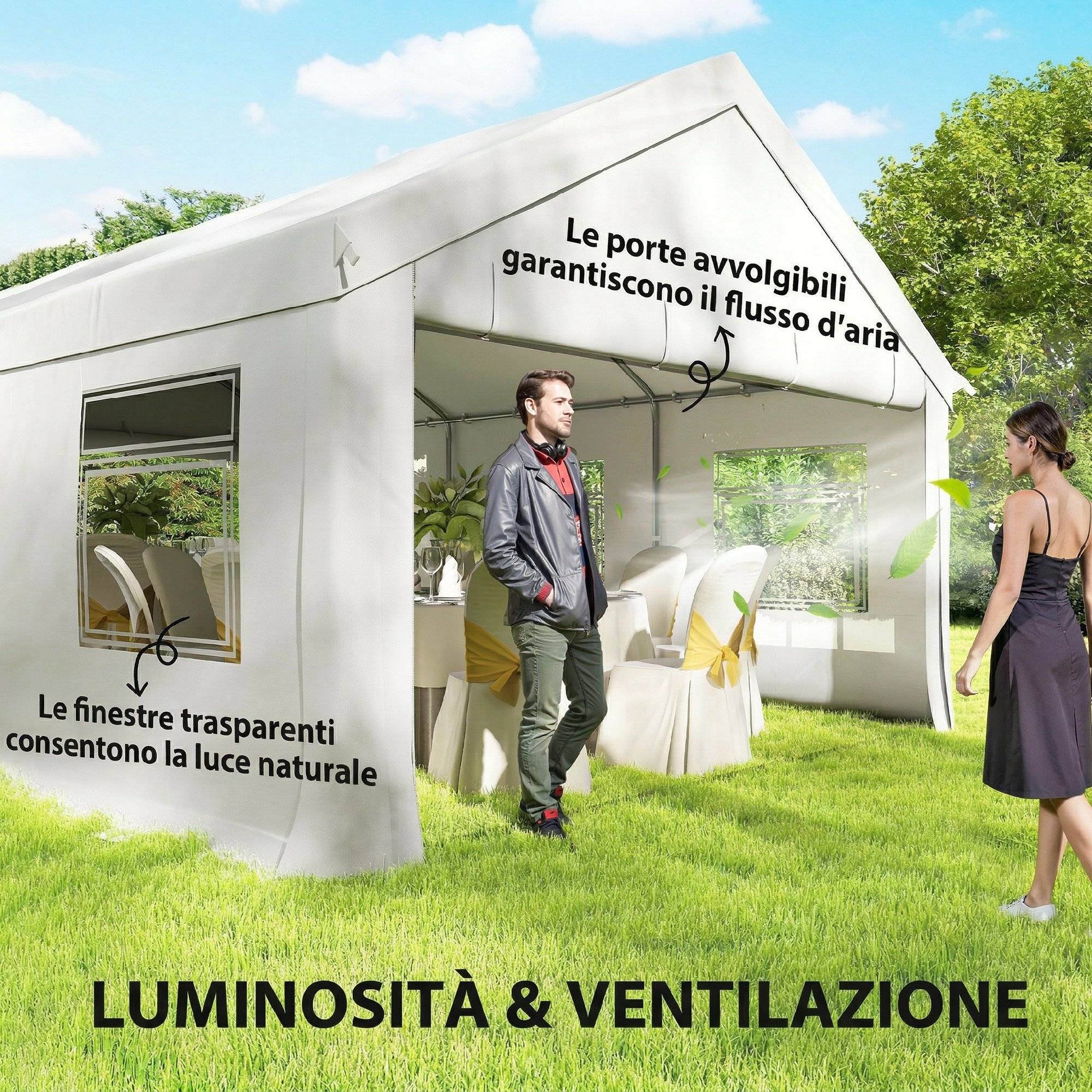Tente de réception chapiteau panoramique grandes fenêtres acier galvanisé 6x4m blanc - ComfortXL Outdoor Living - Image 9