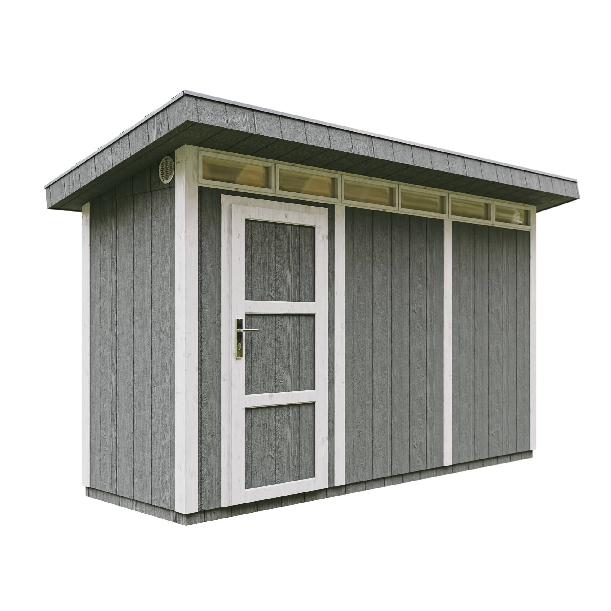 Timbela - Abri de Jardin Qualité Premium 4m² / L161xL412cm - Kit tout compris avec sol, tuiles bitumineuses, set de peinture - Timbela M902-CAVERN STEEL - Image 1