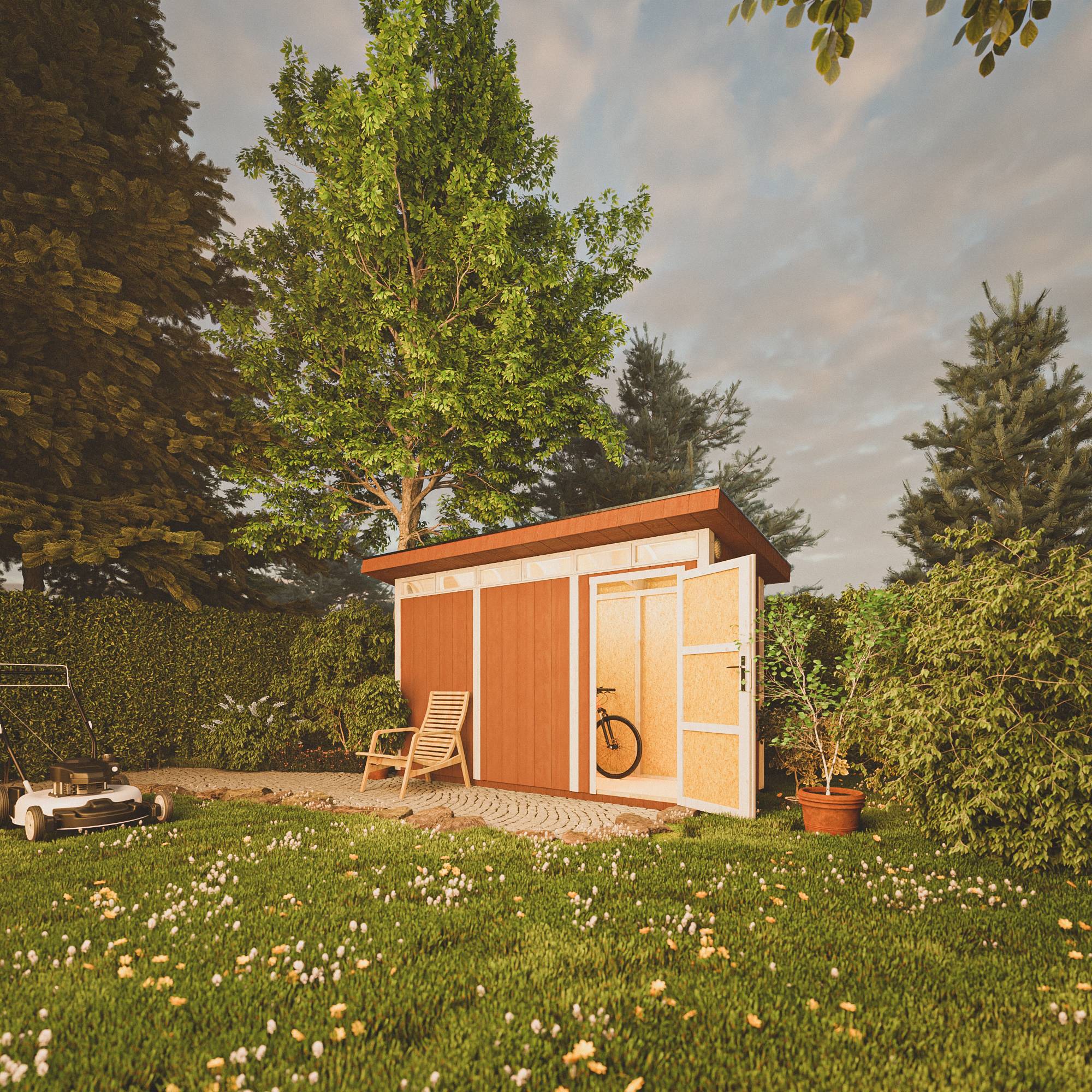 Timbela - Abri de Jardin Qualité Premium 4m² / L161xL412cm - Kit tout compris avec sol, tuiles bitumineuses, set de peinture - Timbela M902-CAVERN STEEL - Image 4