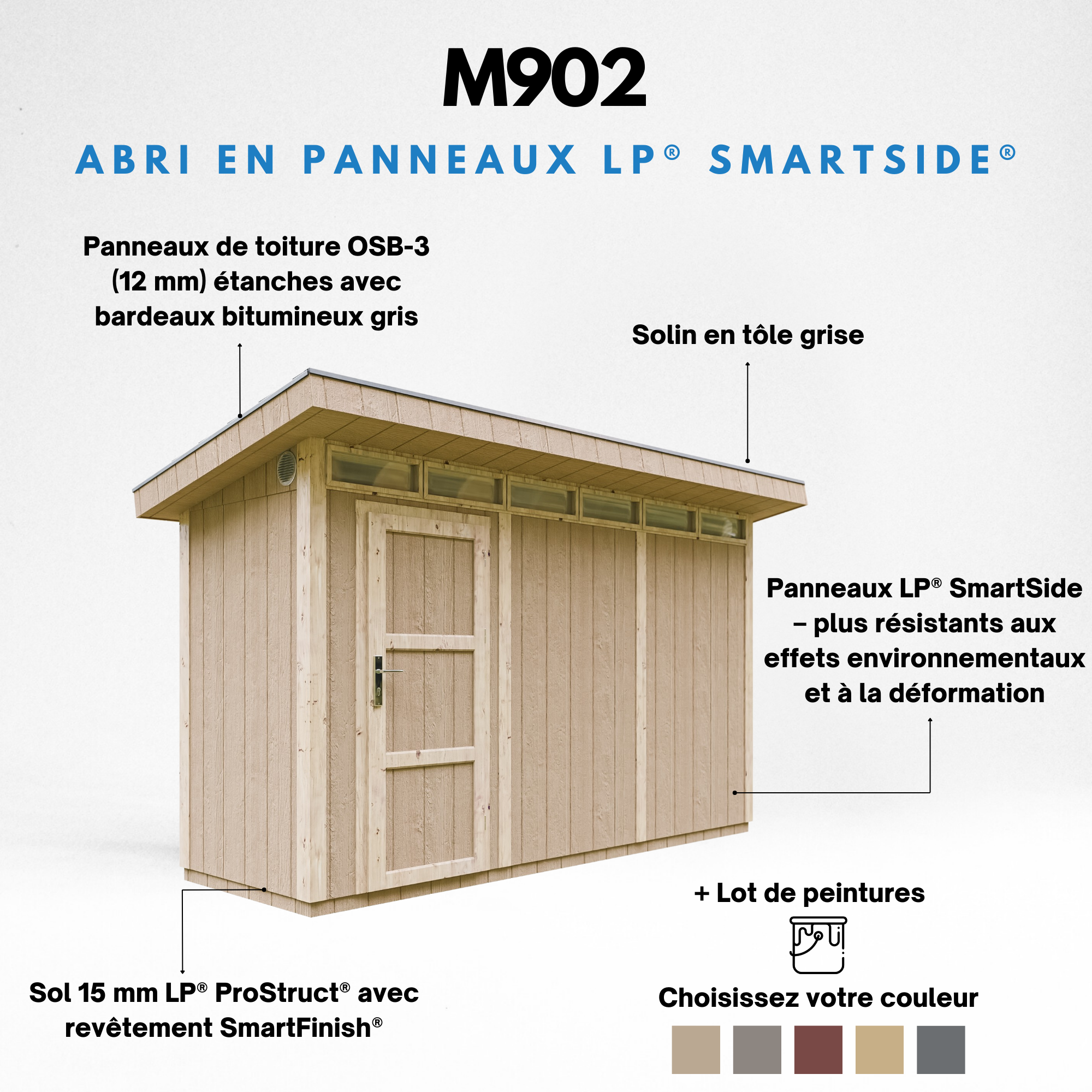 Timbela - Abri de Jardin Qualité Premium 4m² / L161xL412cm - Kit tout compris avec sol, tuiles bitumineuses, set de peinture - Timbela M902-CAVERN STEEL - Image 9