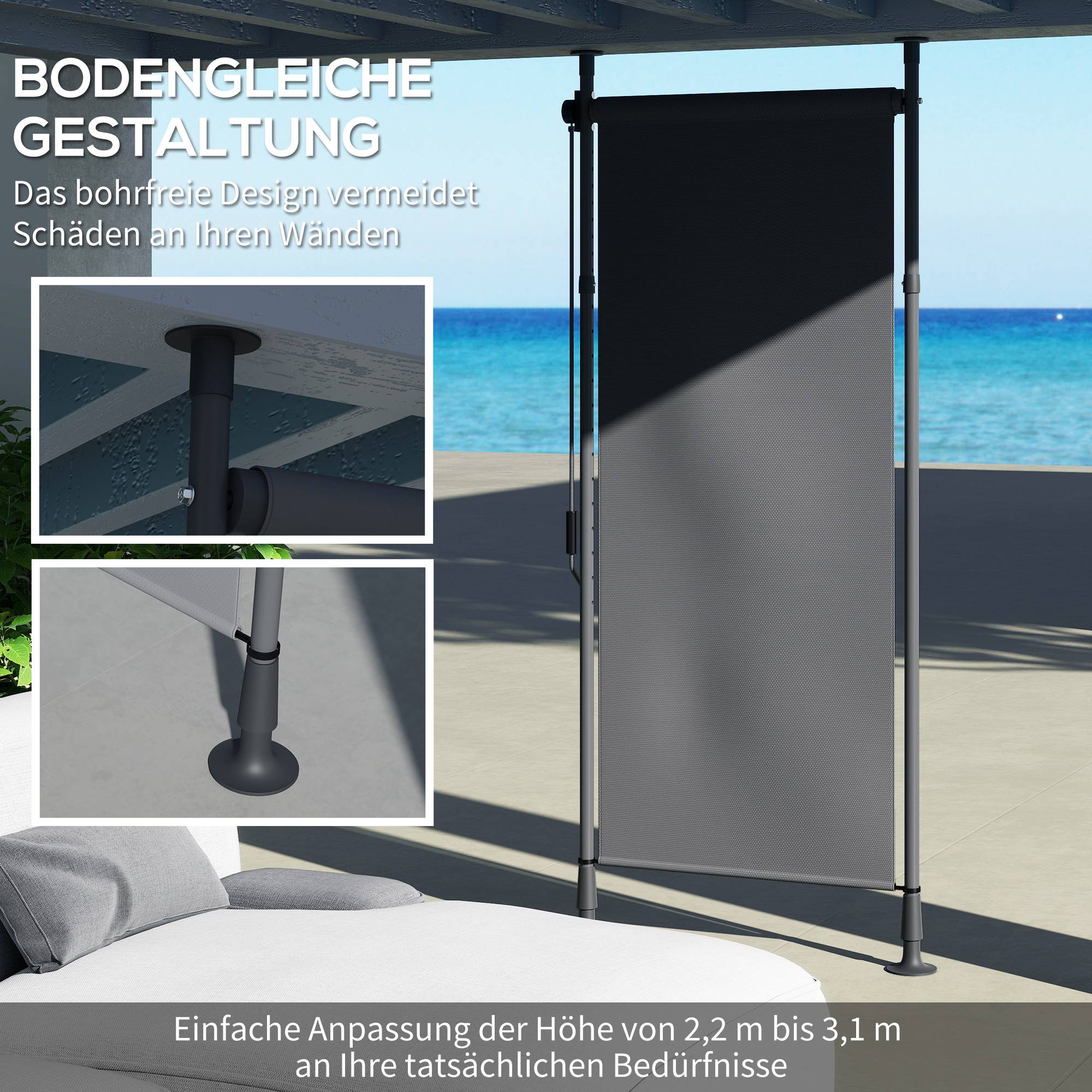 ComfortXL - Store banne autoportant aluminium gris foncé 120 x 220-310 cm terrasse jardin réglable sans perçage manuel - Image 4