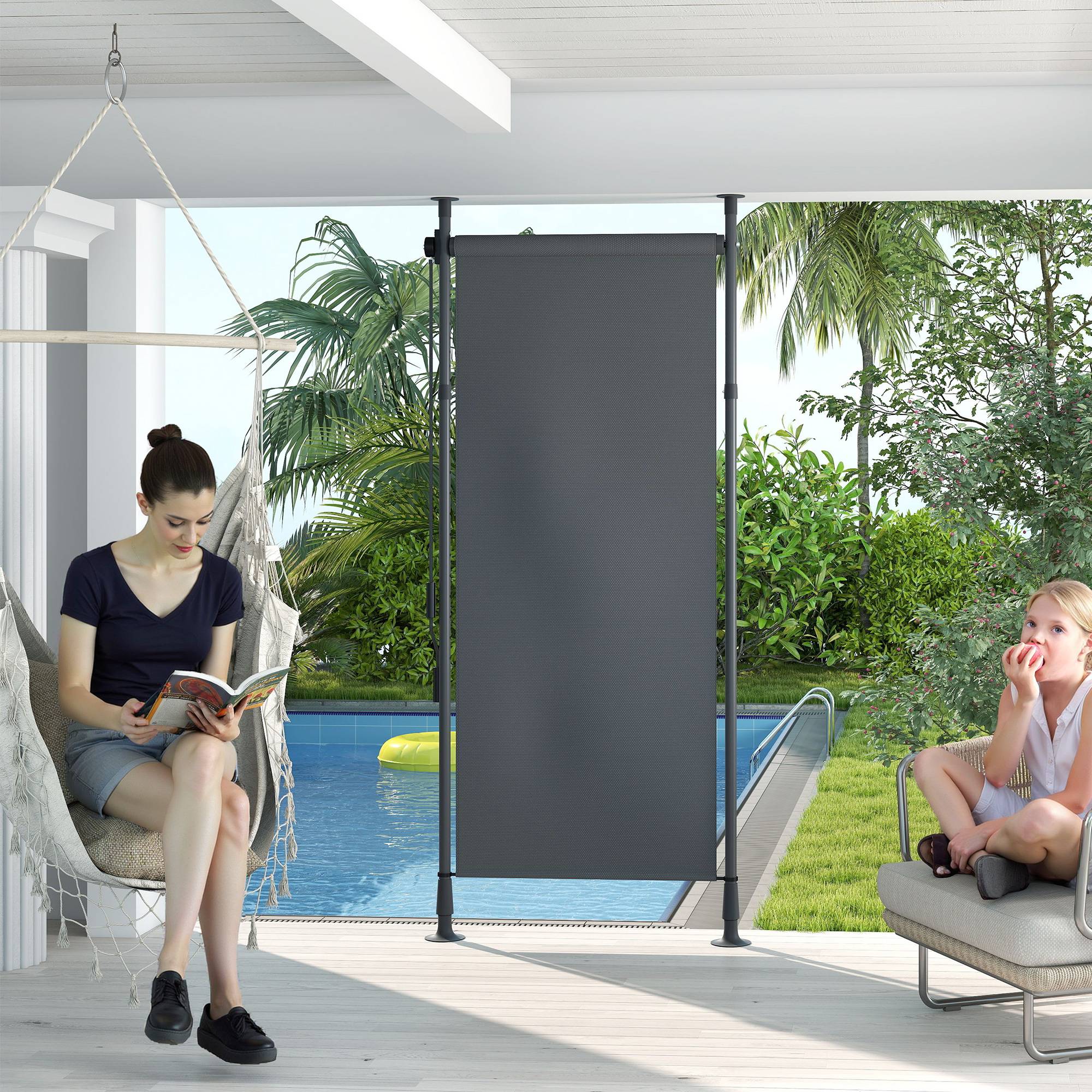 ComfortXL - Store banne autoportant aluminium gris foncé 120 x 220-310 cm terrasse jardin réglable sans perçage manuel - Image 1