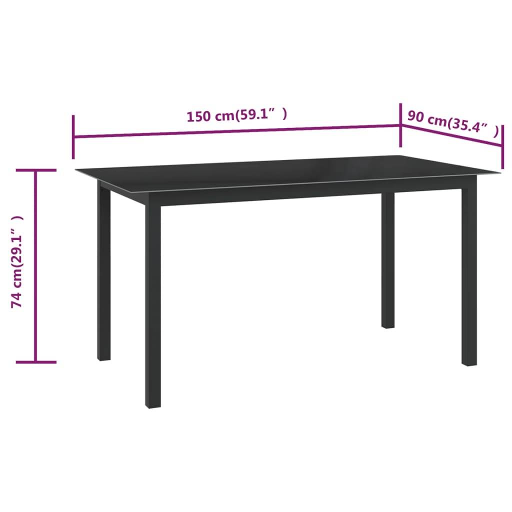 Table de Jardin Rectangulaire 150x90 cm Noire, Cadre Léger en Aluminium et Plateau Verre – ComfortXL Outdoor Living - Image 5
