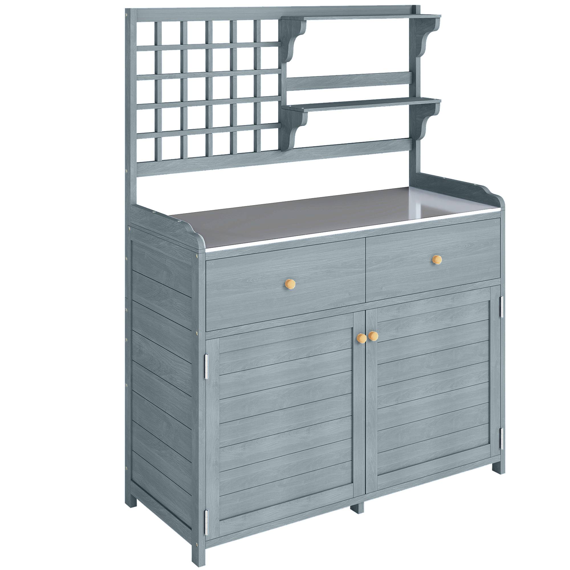ComfortXL - Table de rempotage en bois de sapin 104 x 44 x 140 cm gris clair avec plateau galvanisé et rangements - Image 10