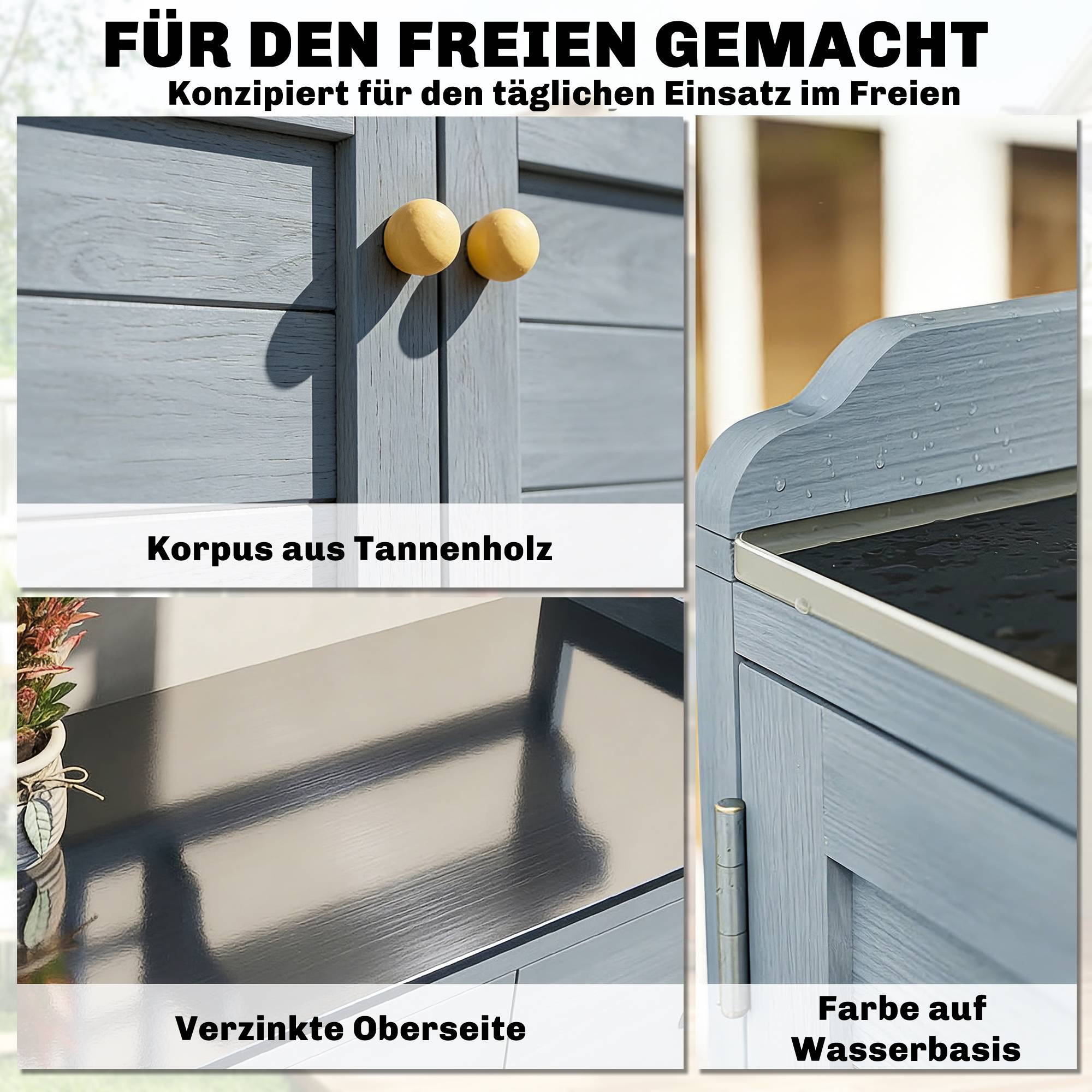 ComfortXL - Table de rempotage en bois de sapin 104 x 44 x 140 cm gris clair avec plateau galvanisé et rangements - Image 6