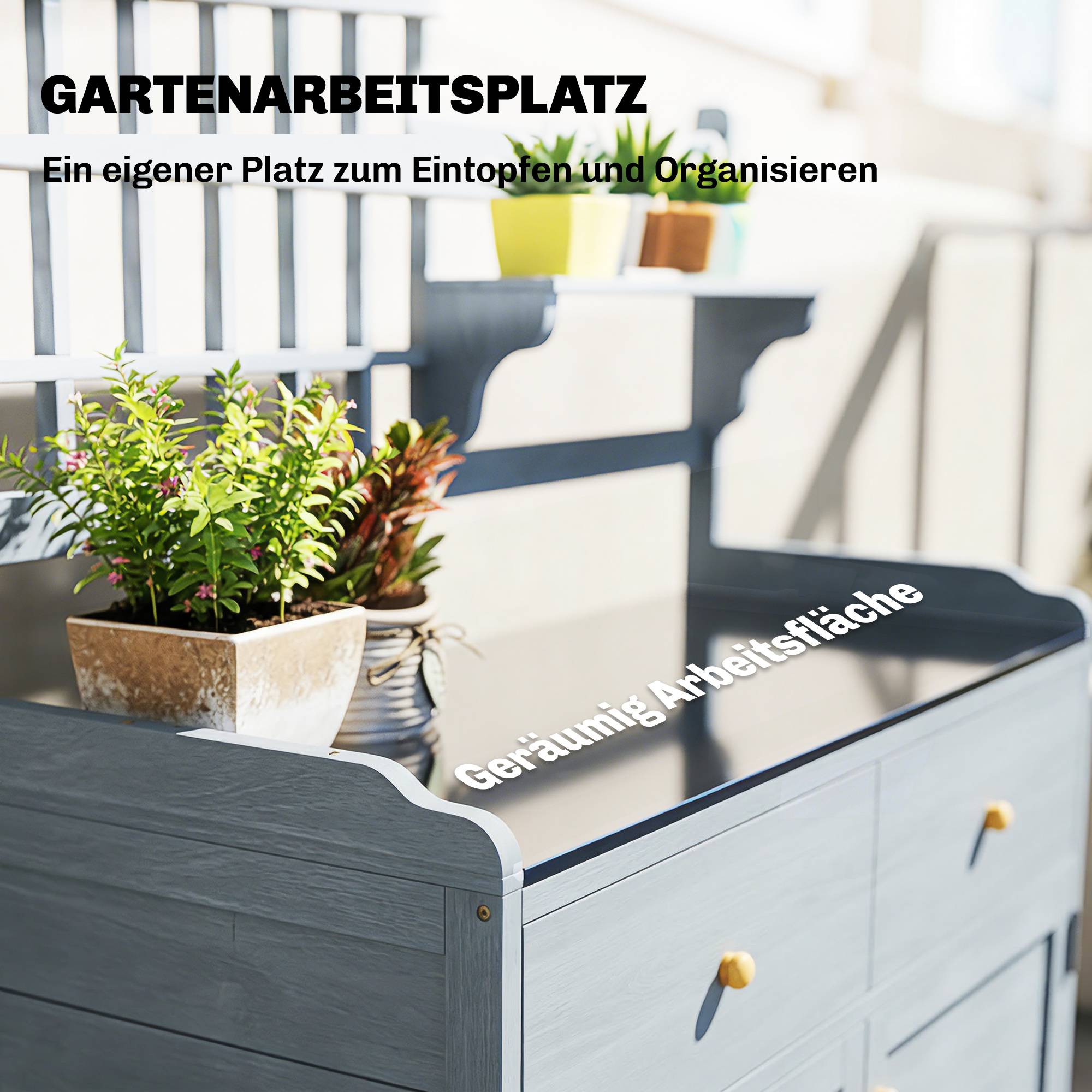 ComfortXL - Table de rempotage en bois de sapin 104 x 44 x 140 cm gris clair avec plateau galvanisé et rangements - Image 4