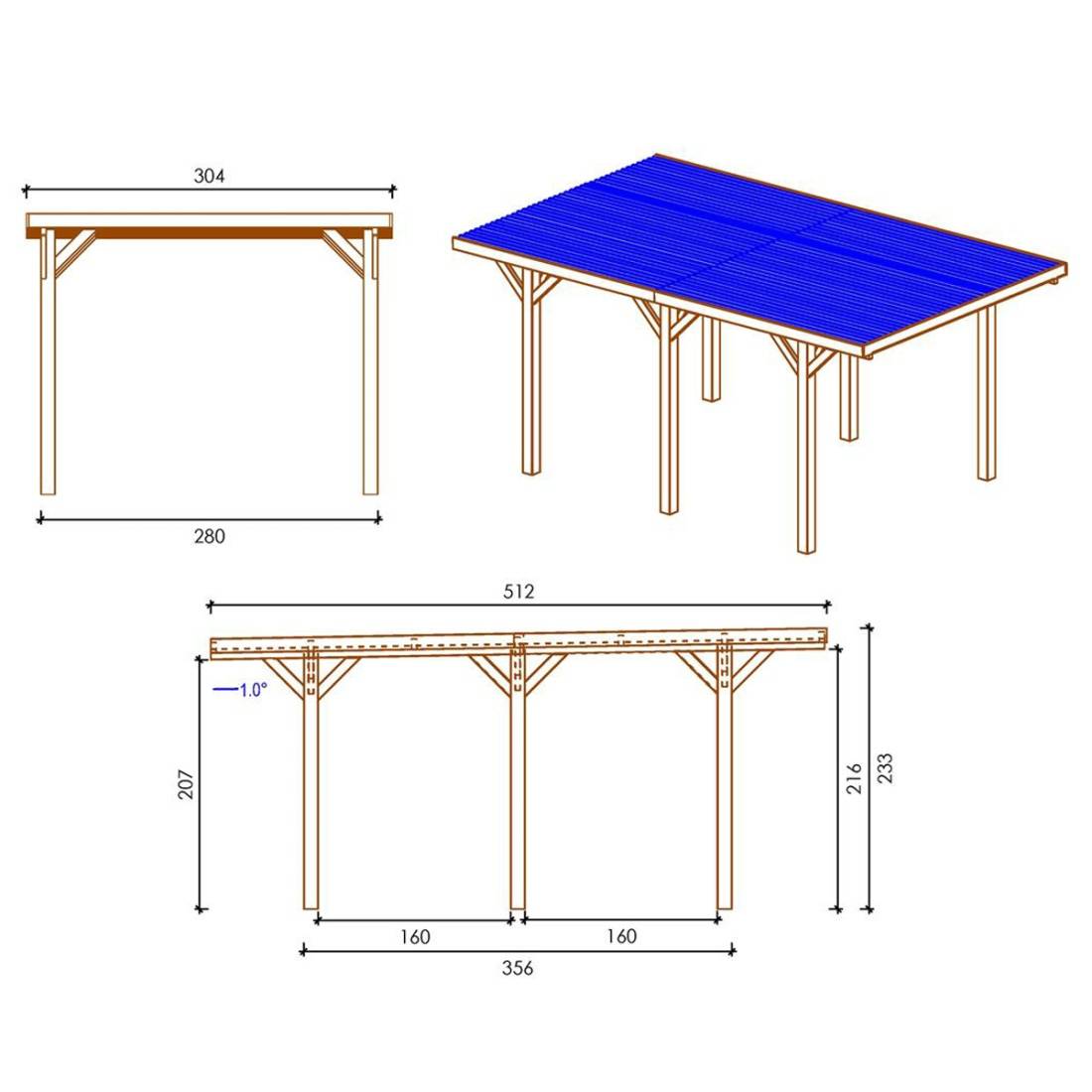 Altanka - Carport, abri de voiture  3.04x5.12 m - 15.56 m2 - couverture PVC  - CAR10PVCTR - ALTANKA - Image 4