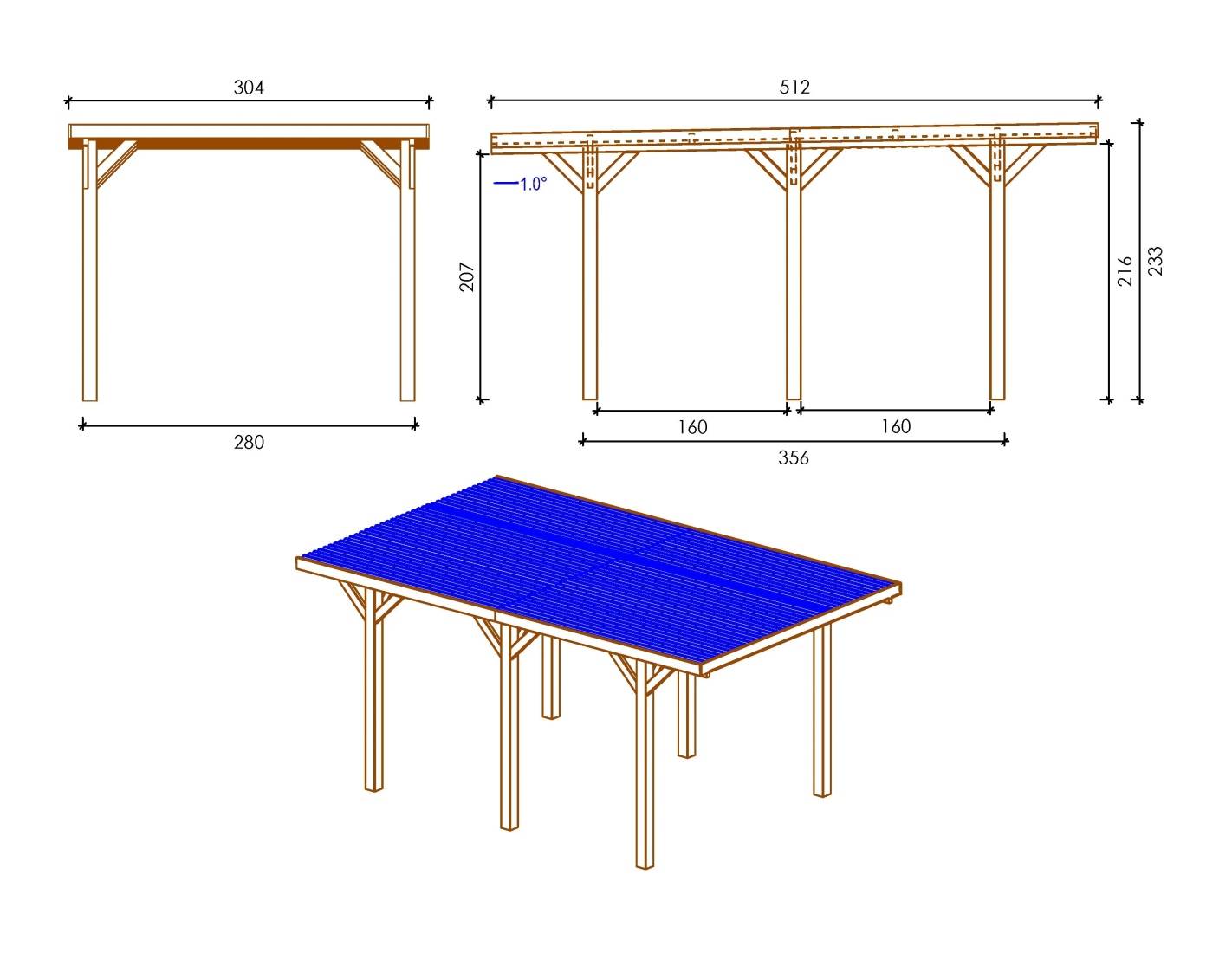 Altanka - Carport, abri de voiture 3.04x5.12 m - 15.56 m2 - couverture PVC - CAR10PVCTR - ALTANKA - Image 2