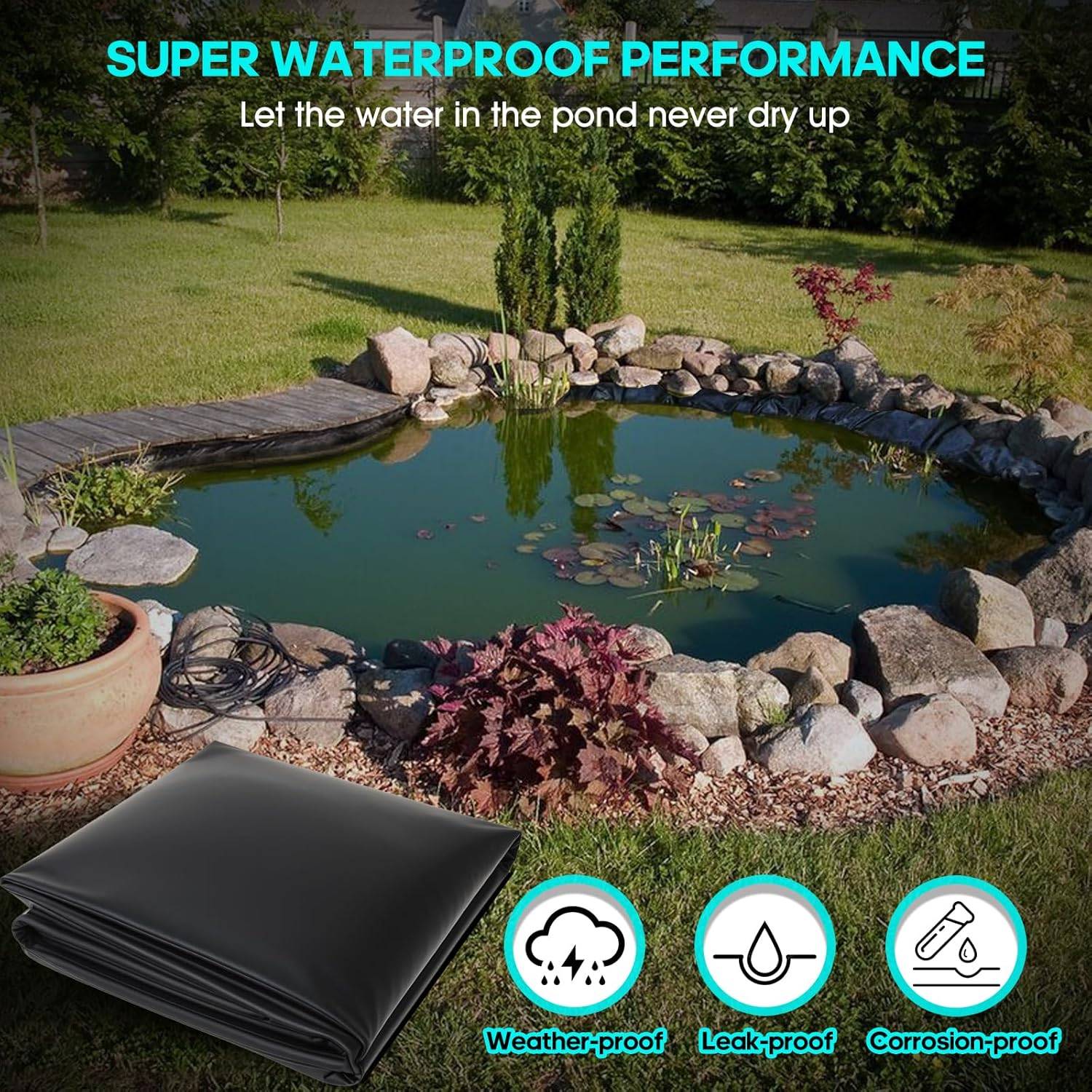 Bâche pour bassin à poissons, bâche pour piscine, bâche préfabriquée, adaptée aux étangs, au jardinage, 1,2 m x 2,1 m x 0,2 mm, noire-Lytech - Image 2