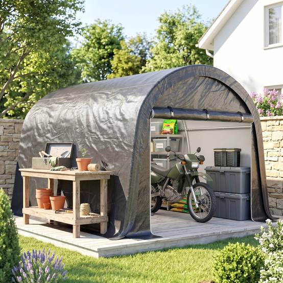 Sans Marque - Abri jardin motos vélos outils 2 entrées zip acier PE 300x300x235 cm gris - Image 3