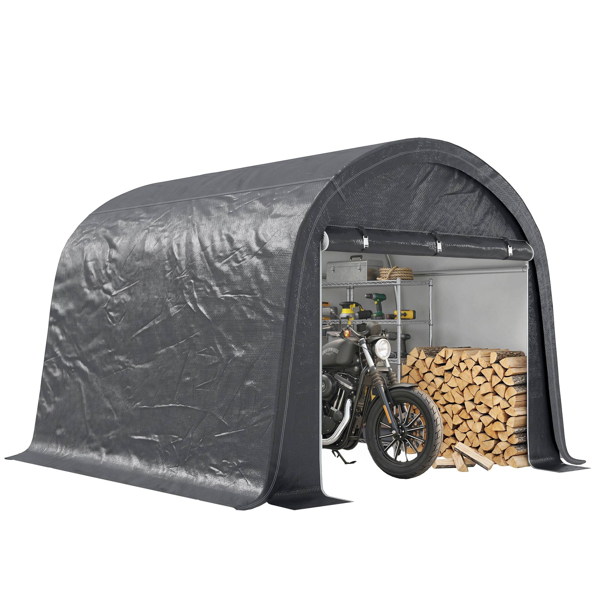 Sans Marque - Abri jardin motos vélos outils 2 entrées zip acier PE 300x300x235 cm gris - Image 1