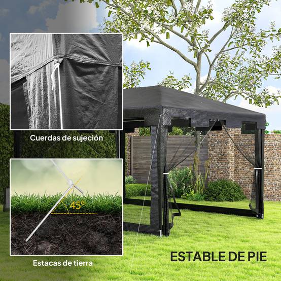 Tonnelle de Jardin 4x3m avec Moustiquaires Intégrées Toit Anti-Pluie Gris Foncé - ComfortXL Outdoor Living - Image 8