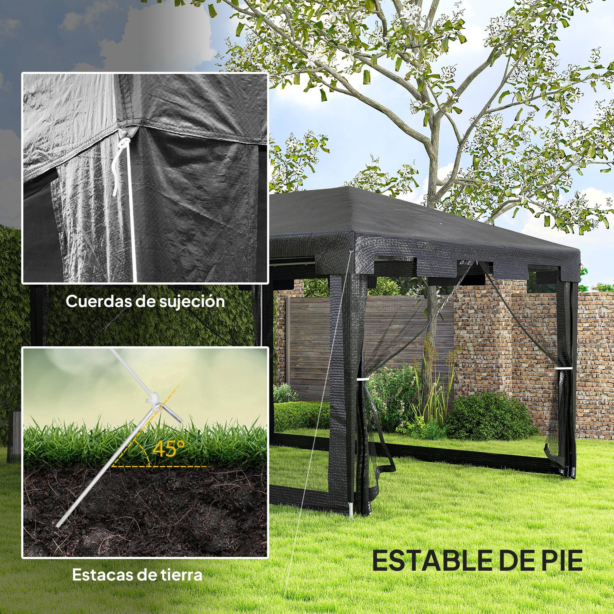 Tonnelle de Jardin 4x3m avec Moustiquaires Intégrées Toit Anti-Pluie Gris Foncé - ComfortXL Outdoor Living - Image 8