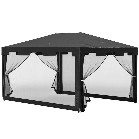 Tonnelle de Jardin 4x3m avec Moustiquaires Intégrées Toit Anti-Pluie Gris Foncé - ComfortXL Outdoor Living - Image 1