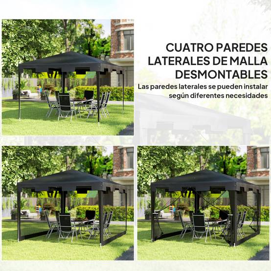 Tonnelle de Jardin 4x3m avec Moustiquaires Intégrées Toit Anti-Pluie Gris Foncé - ComfortXL Outdoor Living - Image 6