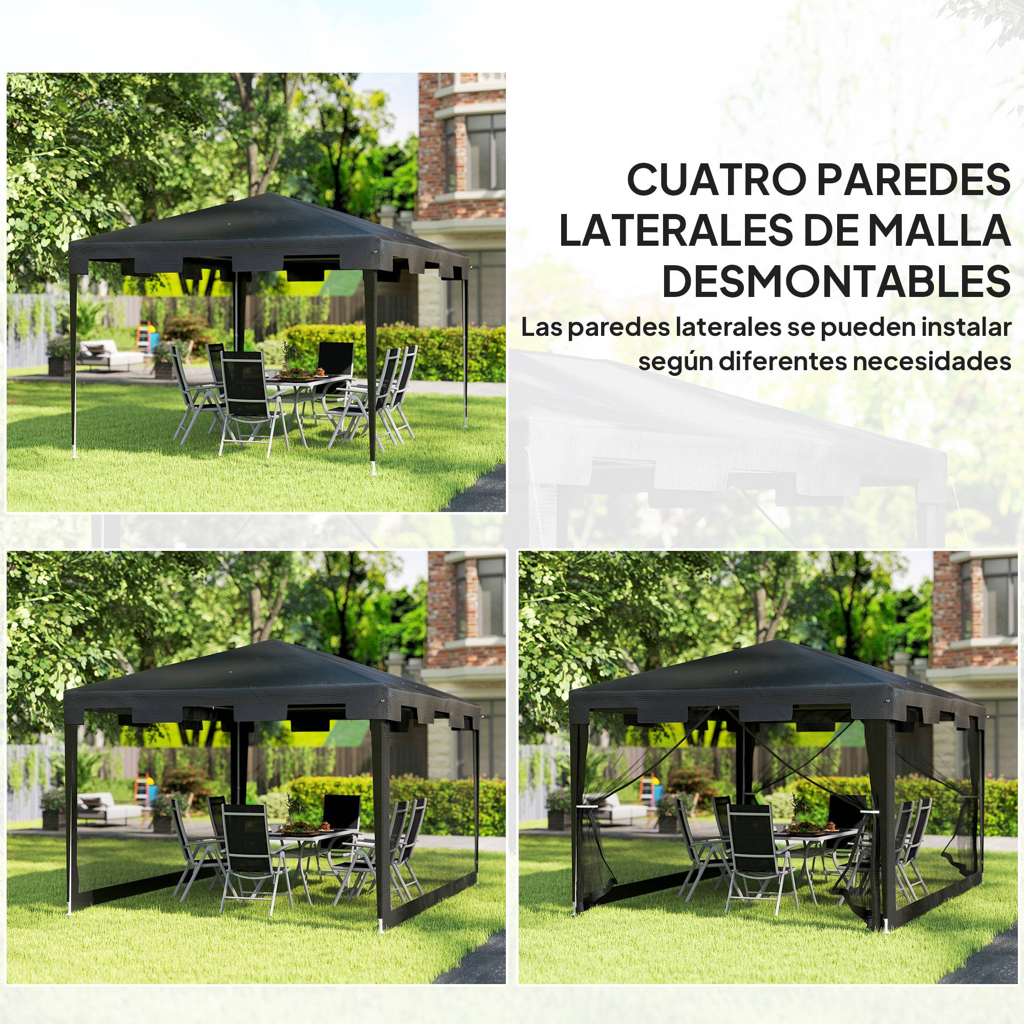 Tonnelle de Jardin 4x3m avec Moustiquaires Intégrées Toit Anti-Pluie Gris Foncé - ComfortXL Outdoor Living - Image 6