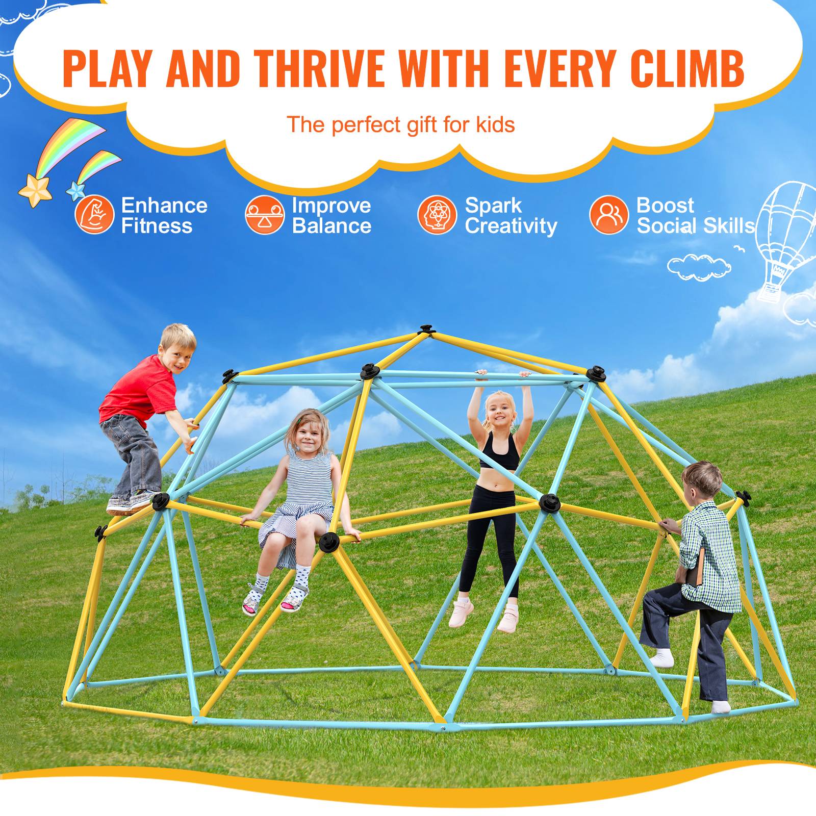 Vevor - VEVOR Dôme d'escalade géométrique pour enfants 3-10 ans, 305cm, support 340kg, poignées, intérieur/extérieur. - Image 3