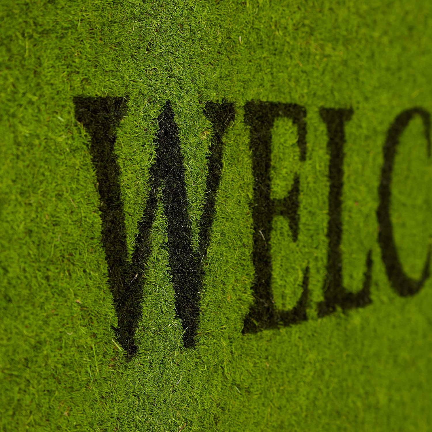 Paillasson long fibre de coco tapis de sol dessous caoutchouc antidérapant porte entrée jardin terrasse garage welcome 75 x 25 cm vert - Image 2