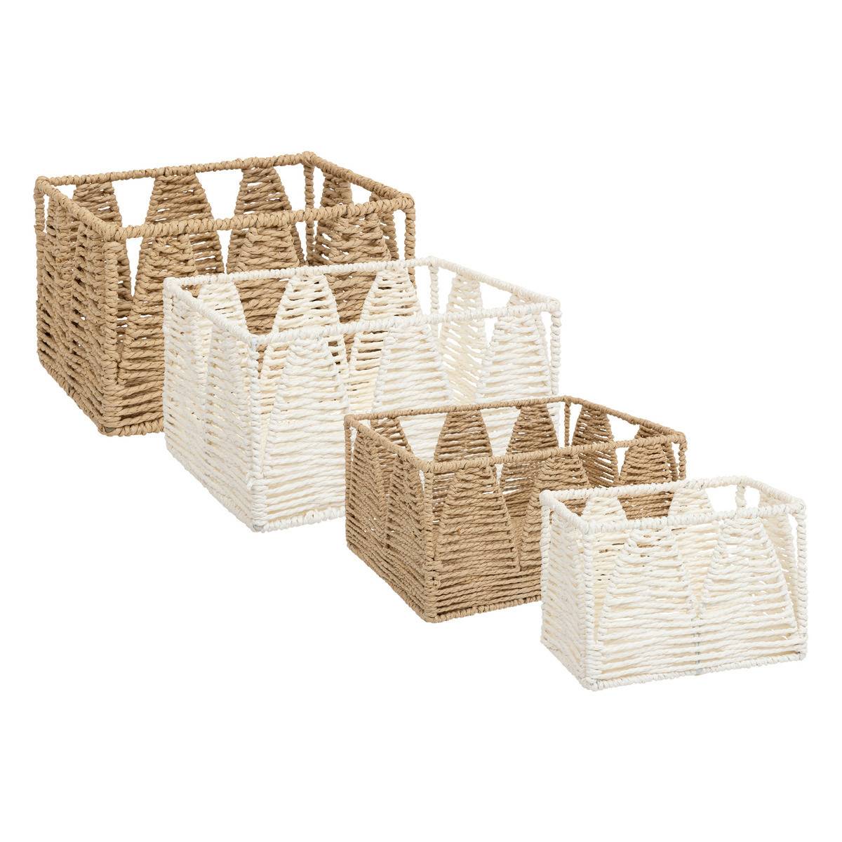 Atmosphera - Lot de 4 Paniers de rangement Beige et Blanc L 34 L 30 L 26 et L 22 cm - Image 1