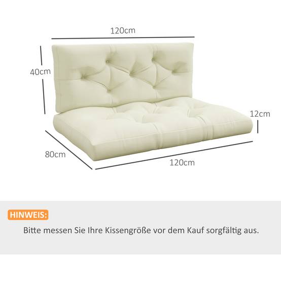 ComfortXL - Coussins palette polyester 2 pièces 120 x 80 x 12 cm blanc crème intérieur extérieur jardin confort épais - Image 3