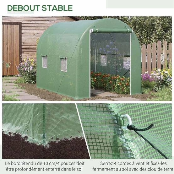 Serre de Jardin Tunnel 6m² Acier galvanisé renforcé Porte zippée et 4 fenêtres 3x2x2,10m Vert - ComfortXL Outdoor Living - Image 7