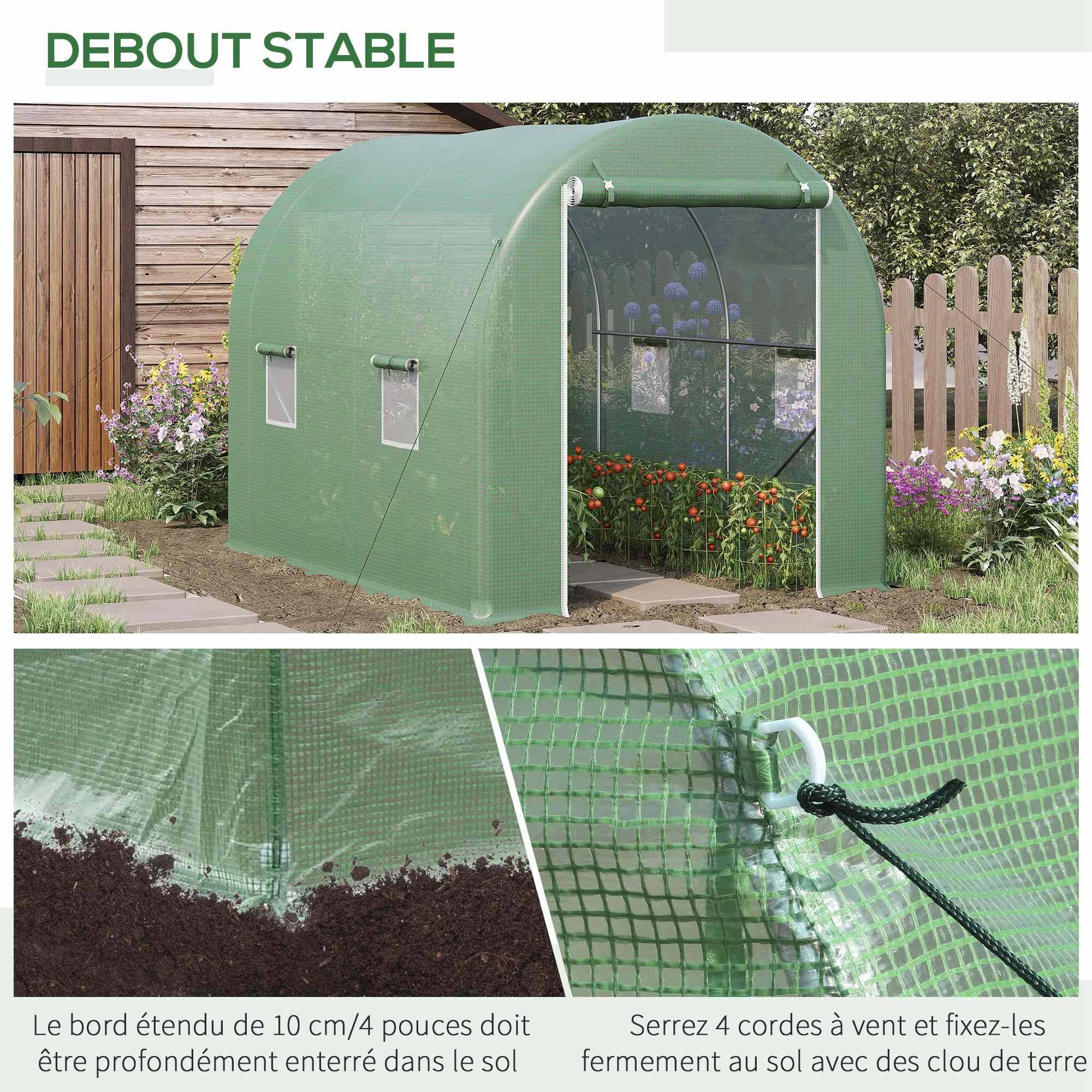 Serre de Jardin Tunnel 6m² Acier galvanisé renforcé Porte zippée et 4 fenêtres 3x2x2,10m Vert - ComfortXL Outdoor Living - Image 7