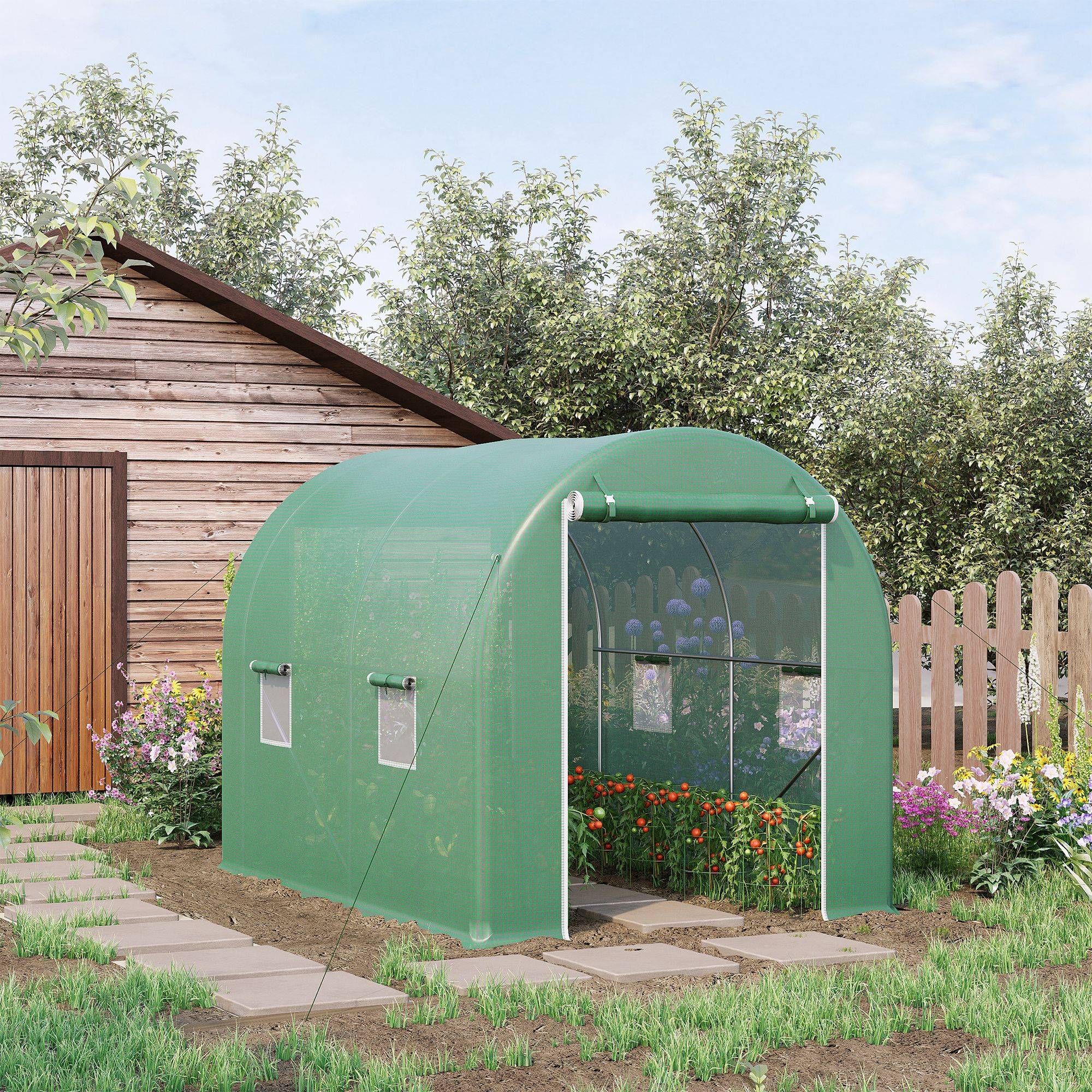 Serre de Jardin Tunnel 6m² Acier galvanisé renforcé Porte zippée et 4 fenêtres 3x2x2,10m Vert - ComfortXL Outdoor Living - Image 3
