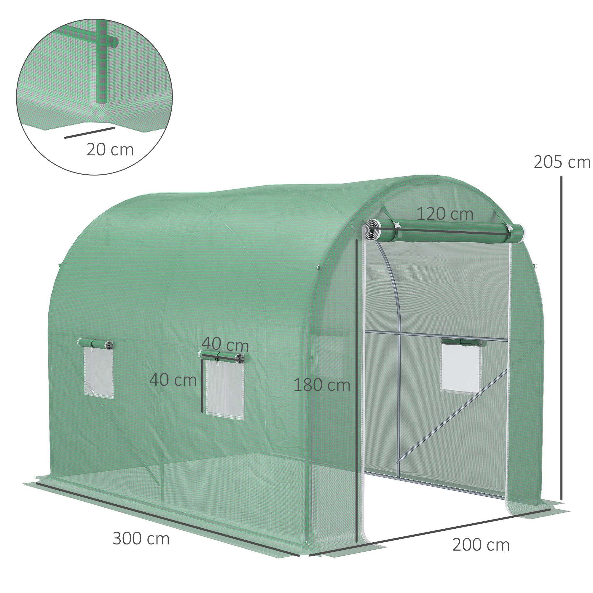Serre de Jardin Tunnel 6m² Acier galvanisé renforcé Porte zippée et 4 fenêtres 3x2x2,10m Vert - ComfortXL Outdoor Living - Image 5