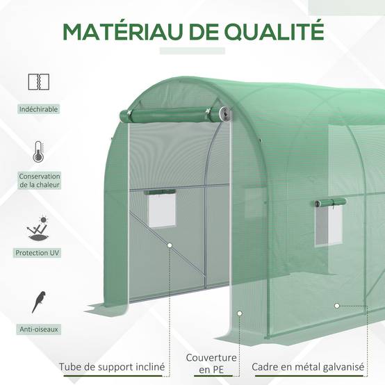 Serre de Jardin Tunnel 6m² Acier galvanisé renforcé Porte zippée et 4 fenêtres 3x2x2,10m Vert - ComfortXL Outdoor Living - Image 6