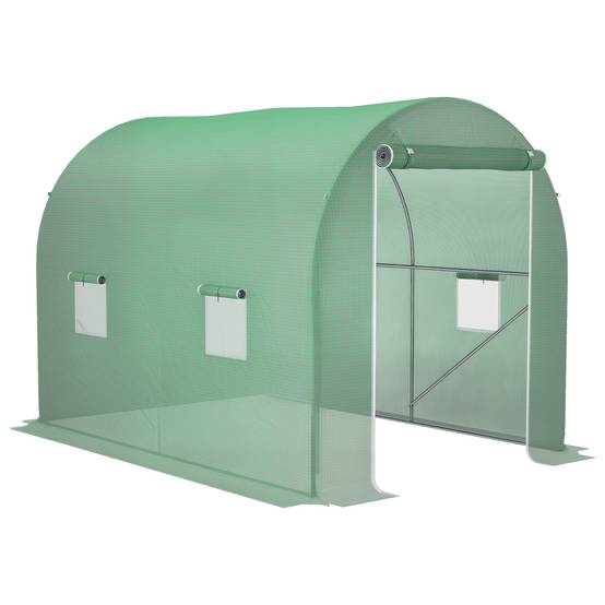 Serre de Jardin Tunnel 6m² Acier galvanisé renforcé Porte zippée et 4 fenêtres 3x2x2,10m Vert - ComfortXL Outdoor Living - Image 1