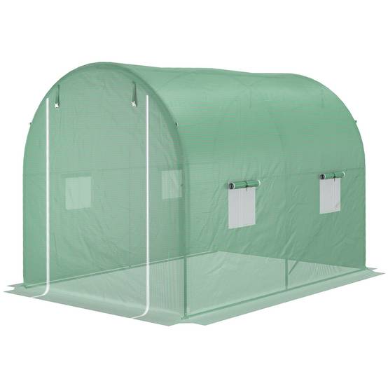 Serre de Jardin Tunnel 6m² Acier galvanisé renforcé Porte zippée et 4 fenêtres 3x2x2,10m Vert - ComfortXL Outdoor Living - Image 2