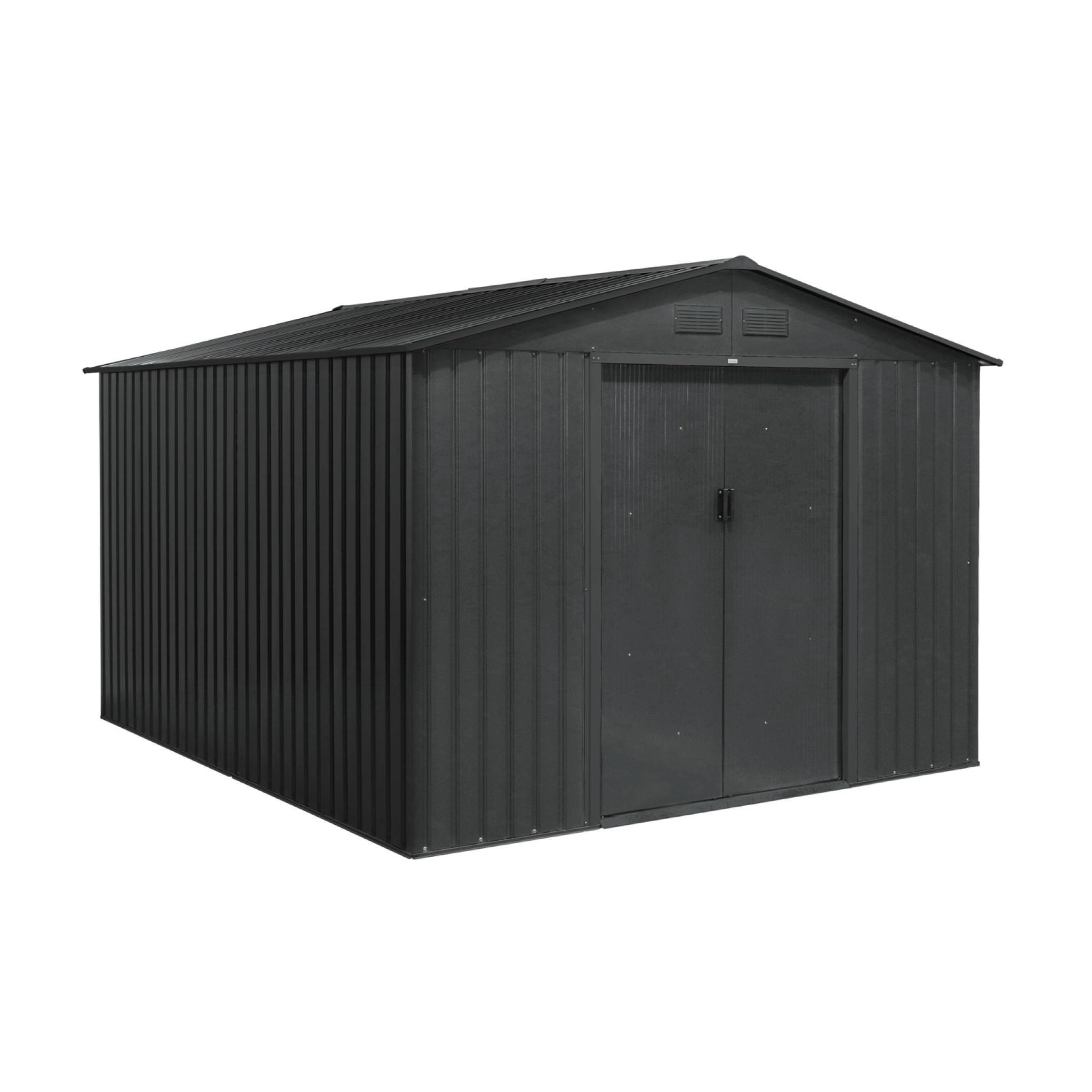 sweeek - Abri de jardin en métal - FLANDRE 8.84m² gris anthracite - Cabane à outils avec deux grandes portes coulissantes. kit de fixation sol inclus. | sweeek - Image 2