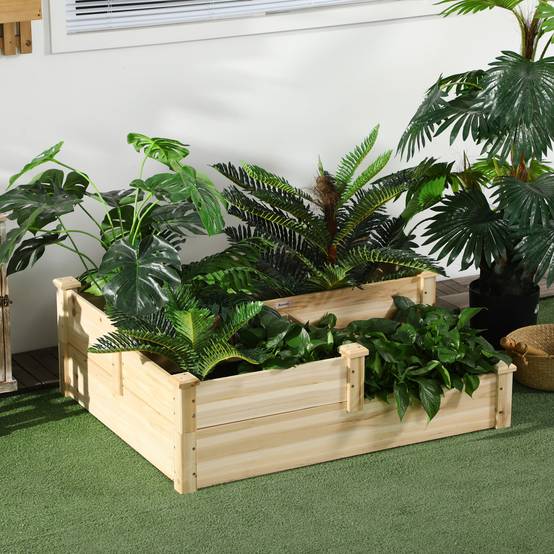 Potager escalier bois sapin jardin 3 bacs culture racines profondes 108x88x36cm naturel - ComfortXL Outdoor Living - Image 3