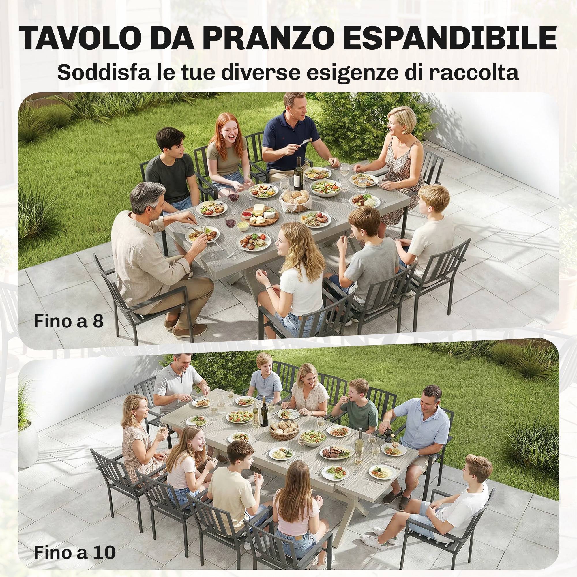Table de jardin extensible aluminium acier 8 à 10 places effet bois gris argenté - ComfortXL Outdoor Living - Image 6