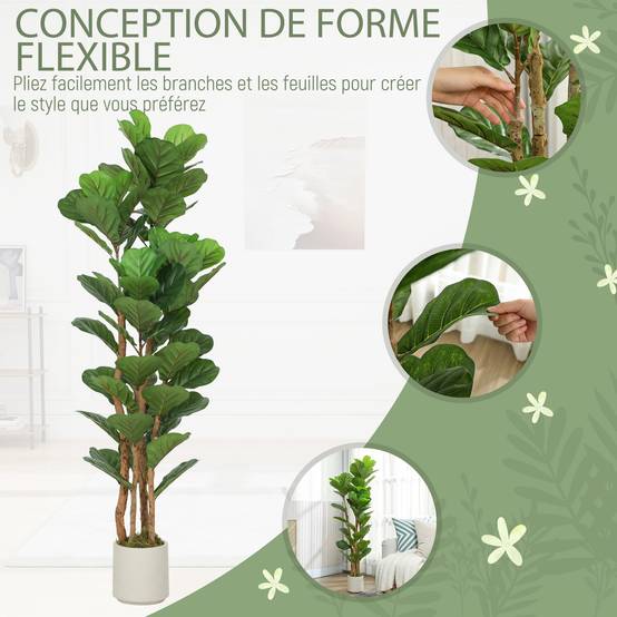 Plante artificielle intérieure 150 cm Figuier lyre arbre artificiel avec pot en plastique et tronc en bois massif - Image 8