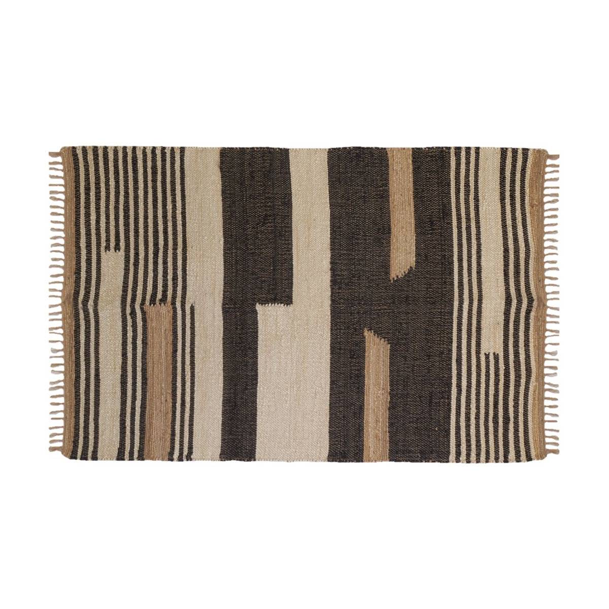 Aubry Gaspard - Tapis en jute naturel et coton naturel et teinté Ethnique Naturel et noir - 120 x 180 cm - Image 1
