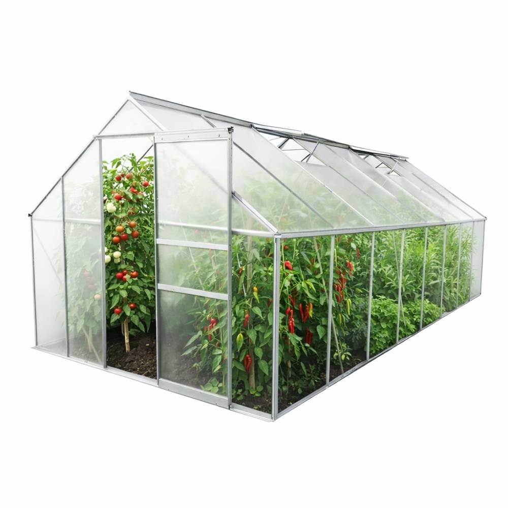 Serre de jardin 12,25 m² en aluminium avec parois polycarbonate et double porte – Terre Jardin - Image 1