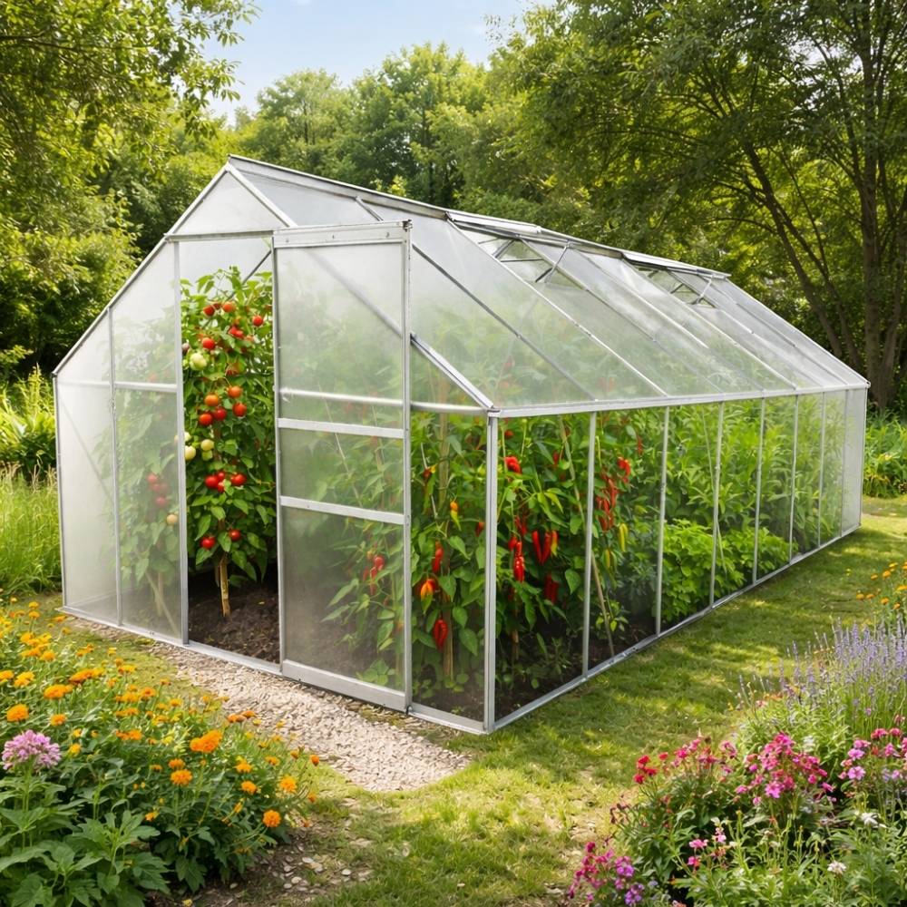 Serre de jardin 12,25 m² en aluminium avec parois polycarbonate et double porte – Terre Jardin - Image 6
