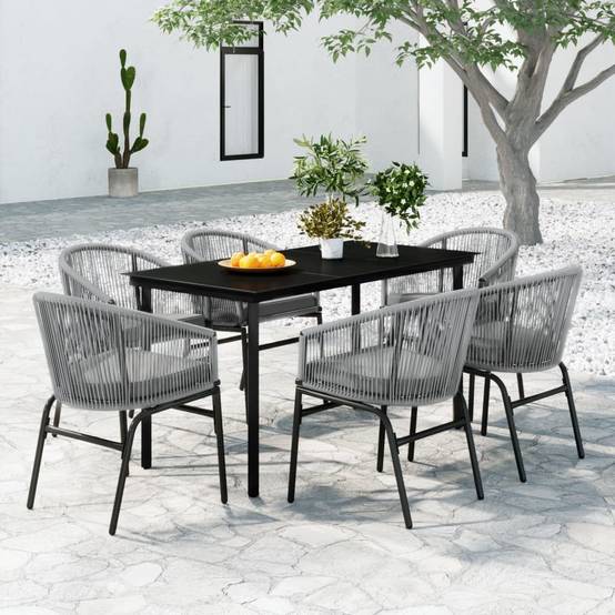 Salon de Jardin 6P 140cm Rotin PVC avec Coussins Gris – ComfortXL Outdoor Living - Image 1